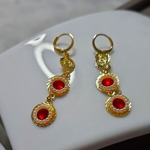 Elegant Gold and Red Dangle Earrings